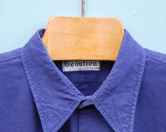 Vintage French workwear shirt |Bleu de travail |Biaude| French chore shirt| Blue work shirt| French work shirt| 1960s| neck 40cm 15 inches