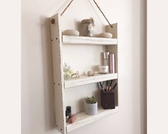 Rope hanging wood shelf - bathroom shelf- rustic shelf - spice rack - kitchen shelf - farmhouse decor - bathroom storage