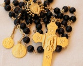 Rosary - Blue Goldstone Holy Face - Saint Mary Magdalene & Saintes Maries - 18K Gold Vermeil