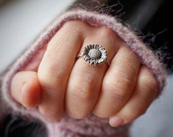 Sunflower Ring - Boho Ring - Hippie Ring - Silver Flower - Bohemian Jewelry - Flower Ring - Sterling Silver Ring for Women