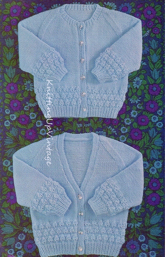 Baby Knitting Pattern pdf V neck and round neck Cardigans DK
