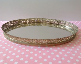 Vintage vanity mirror, mirror tray, gold filigree mirror, Hollywood regency mirror, filigree tray #8
