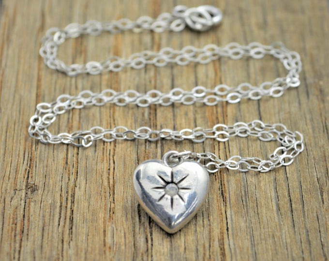 Opal Mothers Necklace, Silver Heart Necklace, Mothers Necklace, Dainty Heart Necklace, Tiny Opal Necklace, October Birthstone, Opal Necklace