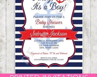 SALE Nautical Baby Shower Invitation - Printed Nautical Baby Shower Invitation by Dancing Frog Invitations