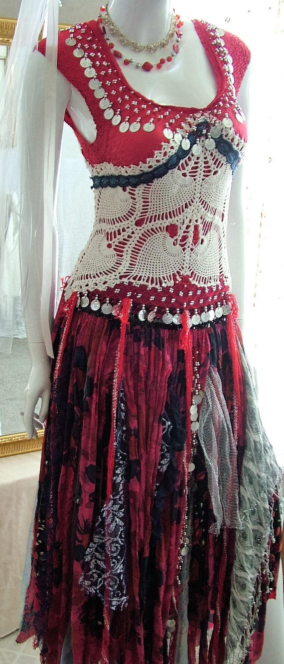 Romany Gypsy Belly Dancer Wedding Dress Tattered Ragged Shabby