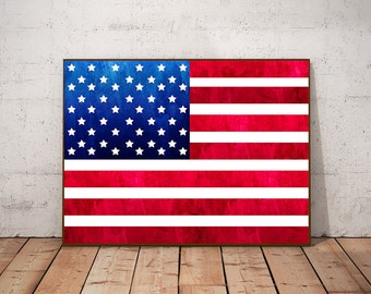 American Flag Art Print of Watercolor Painting Flag Art