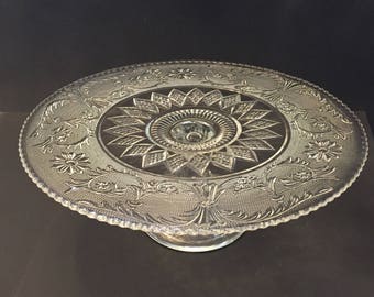 Duncan Miller Sandwich Glass Cake Stand, Vintage Glass Cake Stand, 13" Pedestal Cake Plate