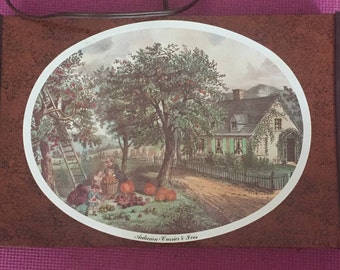 Large 1970's Vintage Currier & Ives "Autumn" Warming Tray FREE SHIPPING