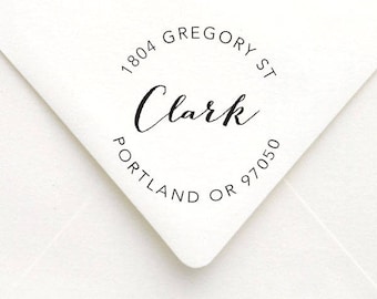 Personalized Calligraphy Name Address Stamp, Personalized SELF INKING Stamp, Custom Circle Address Stamp