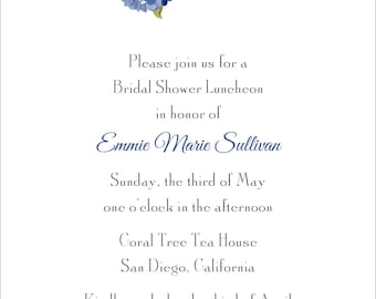 Printed Bridal Shower Birthday Party Bridesmaids Luncheon Anniversary Invitation - Hydrangea