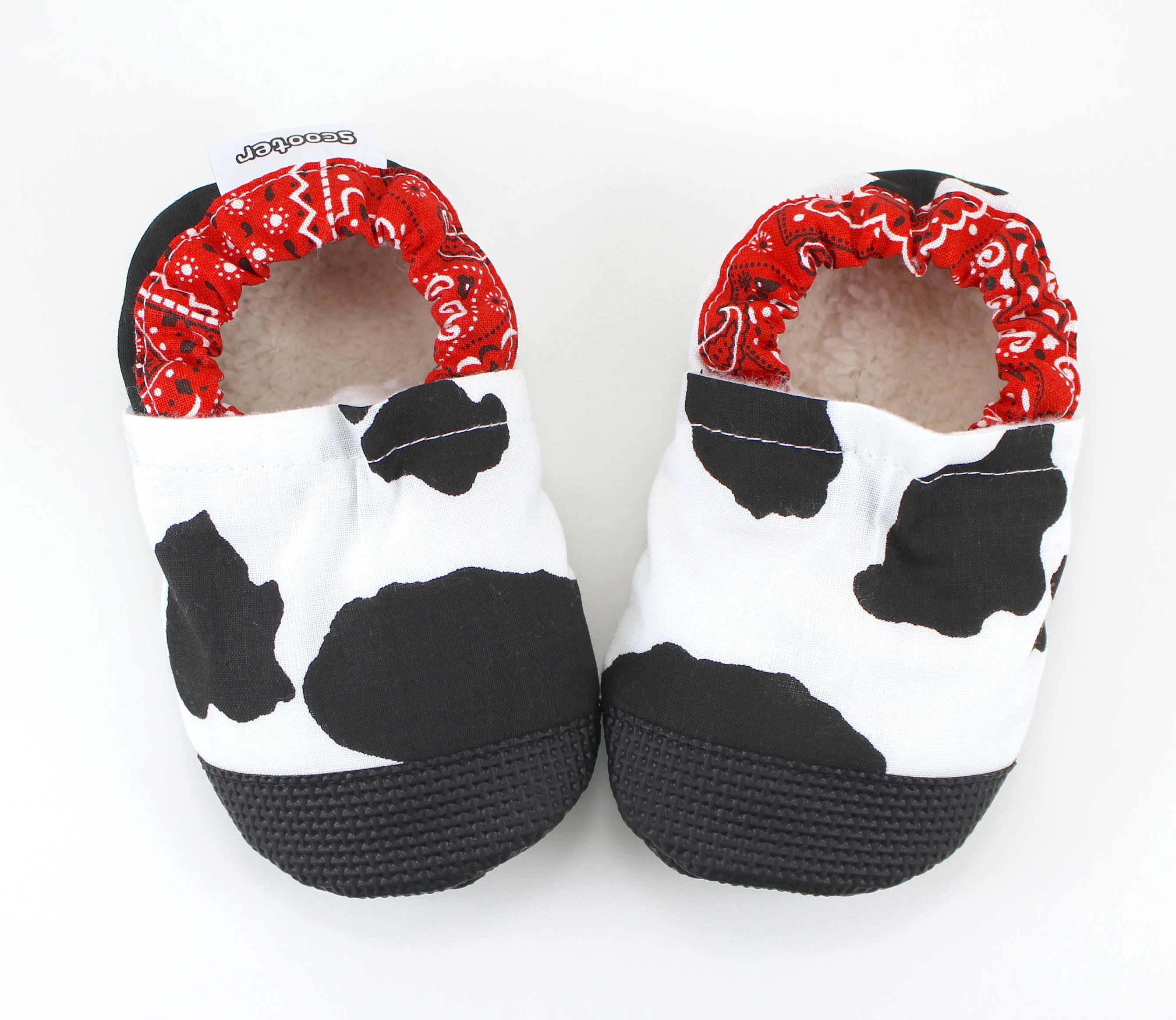 cow baby shoes cow slippers cow booties black and white cow