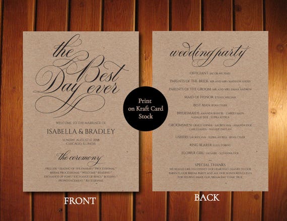 Best Day Ever Wedding Program - Unique Wedding Program - Kraft Wedding Program Il_570xn