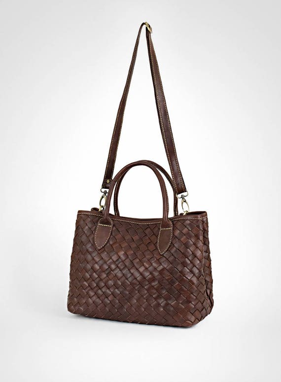 brown woven leather handbag