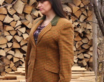 womens Clothing Vintage womens jacket Vintage military jacket Wool Jacket womens blazer Ladies jacket ladies blazer check jacket