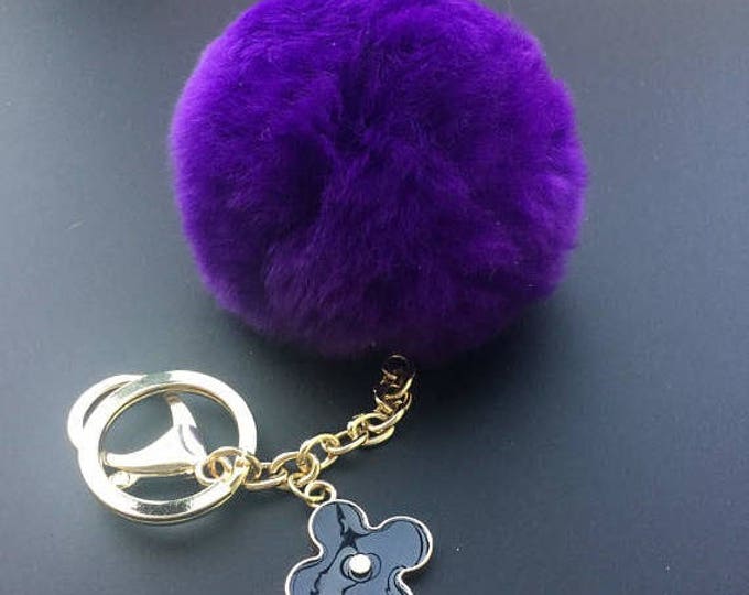 Deep Purple Rabbit fluffy ball furkey fur ball pom pom keychain for car key ring Bag Pendant