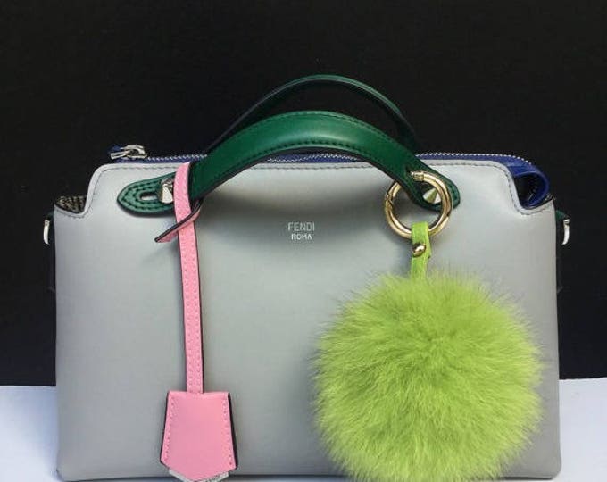 New Summer Colors Fox Fur bag charm, fur pom pom keychain, fur ball keyring purse pendant in neon green