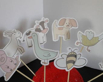 FARM ANIMALS cupcake toppers-- Kids Birthday cupcake Toppers-- --Set of 12... Choice of one side or two sided pick