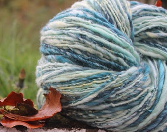Handspun hand dyed singles merino/romney/silk/bamboo/angelina, jade,turquoise,sherbert yellow,white,pale green