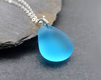 Sea glass necklace, sterling silver, 14k gold filled, blue sea glass pendant, sea glass jewelry, turquoise, beach glass, seaglass necklace