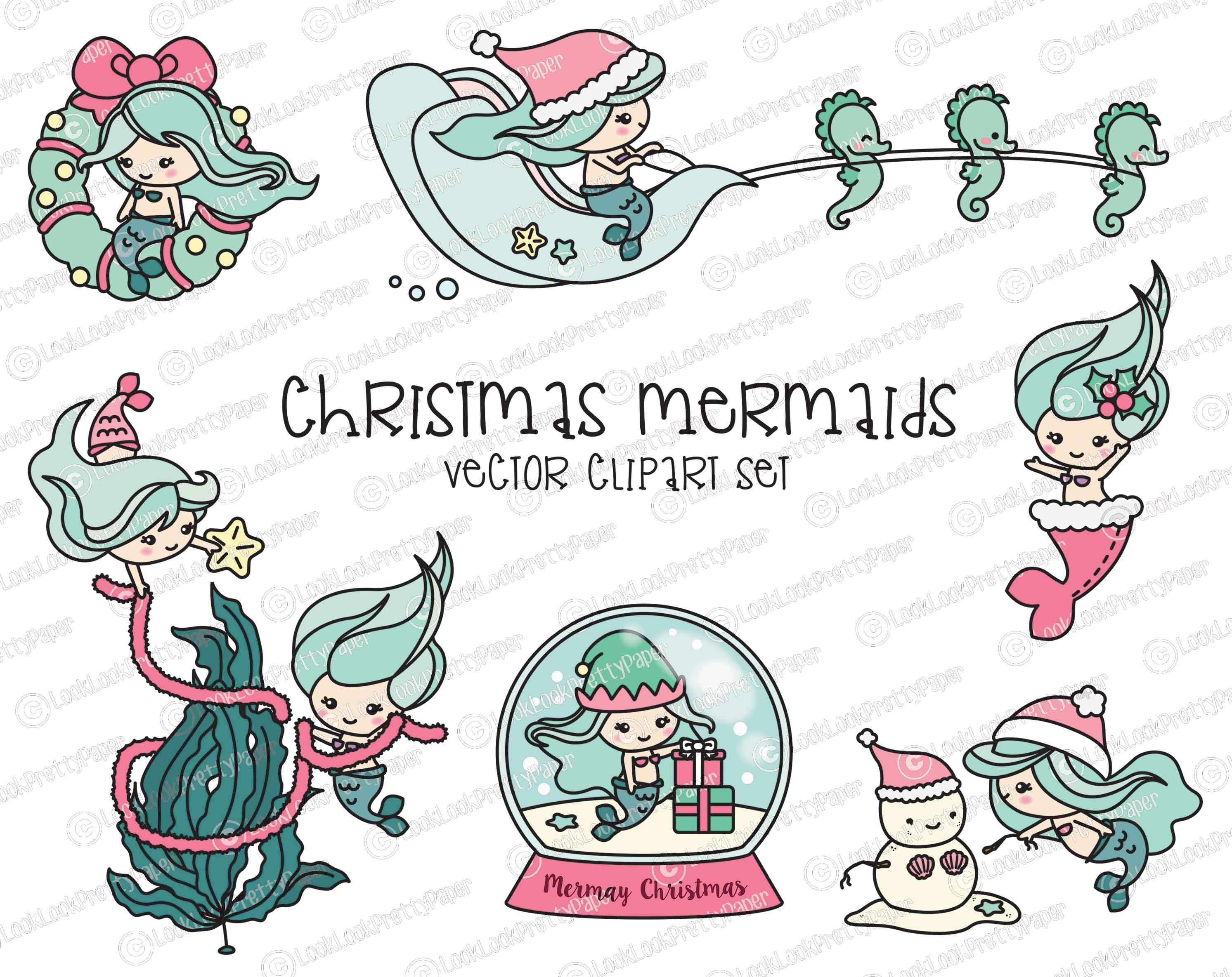 Download Premium Vector Clipart Kawaii Christmas Mermaids Cute