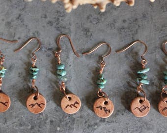 Mountain Earrings Leather Turquoise Copper