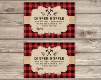 Diaper Raffle Lumberjack Baby Shower Boy Buffalo Plaid Card Insert 2337