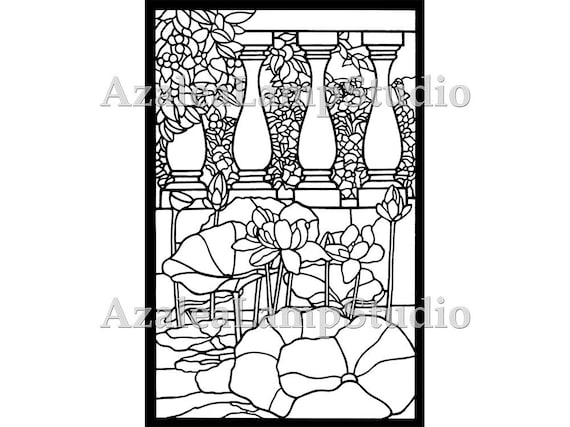 Window Insert Idea, Stained Glass Patterns, Lilypad SVG, Art Nouveau Print, Coloring Pages, Pattern Svg, Pattern Print, Tree Print