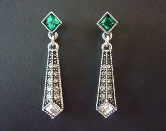 Emerald Earrings Art Deco Earrings Great Gatsby Vintage Earrings Art Nouveau Drop Earrings Downton Abbey Downtown Abbey Bridal Weddding