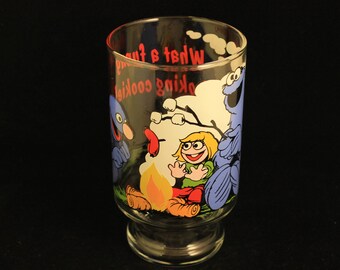 Vintage Sesame Street Muppets Cookie Monster Grover Large Drink Glass Tumbler