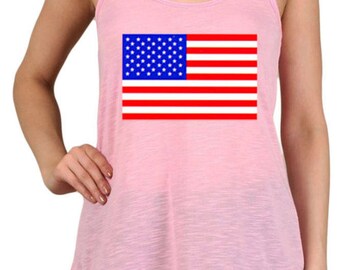 Womens Bright Colored American Flag Print Polyester Tank Tops For Regular And PLUS Womens Bright Colored American Flag Print Polyester Tank Tops For Regular And PLUS