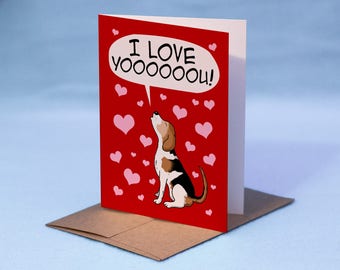 BEAGLE I LOVE YOU Card - Cartoon Beagle I Love You Card - Valentine's Day Beagle Card - Cartoon Beagle Love Card