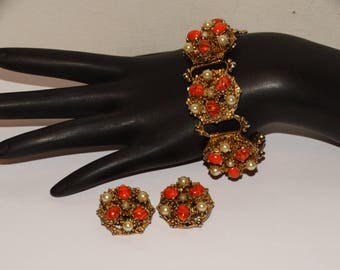 Vge Brass Bracelet And Clip Earrings.