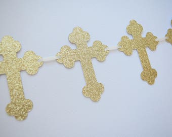 Christening Banner, Baptism Banner, Christening Garland, Baptism Garland, Cross Banner, Baptism Decor, Dedication Decor