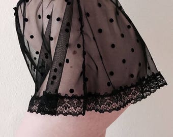 Marlene Sheer Black Polka Dot Spotty Lace Tap Pants French Knickers