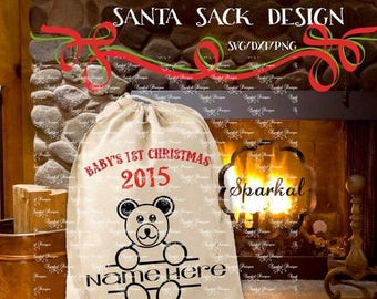 ON SALE SANTA Sack Svg Cutting File, Santa Bag Svg File Baby's 1st Christmas, Use Silhouette Designer Edition, Sure Cuts A Lot (Scal3) Vinta