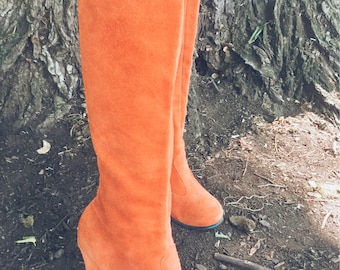 60's Zodiac Go Go Boots size 8 Orange Suede
