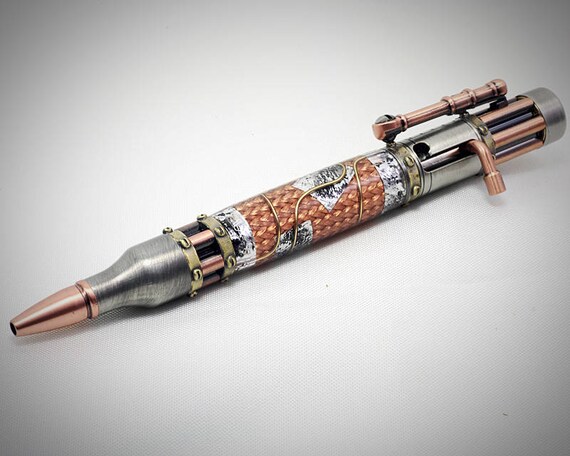 Steampunk/Pen/Ballpoint Pen/Bullet Pen/Bolt Action Pen/Ballpoint Pens/Metal Plate/Armor Plated/Birthday Gift/Gift For Him/For Her/Unique by OhioPenworksLLC steampunk buy now online