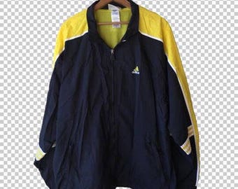 black adidas jacket with yellow stripes