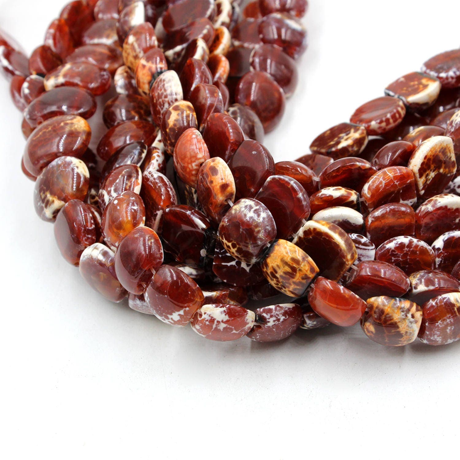 23 pcs of Dark Red Agate flat oval beads in 15mm