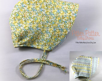 Yellow Summer Baby Bonnet - Infant Sun Hat - Reversible Bonnet - Mustard Yellow Sun Bonnet- toddler sun bonnet- Baby Gift -Spring Baby Gif