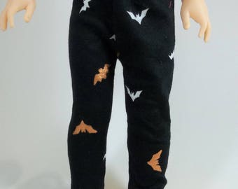 14.5 inch doll clothes, black Halloween leggings, white , orange, metallic, bats, for dolls like Wellie Wishers
