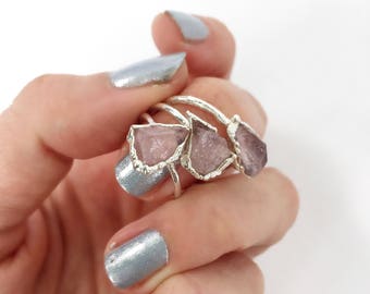Rose Quartz Ring, Silver Rose Quartz Ring, Pink Stone Ring, Silver Pink Ring, Raw Rose Quartz, Mermaid Jewelry