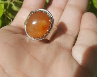 100% Natural Yemeni Red Aqeeq 925 Sterling Silver Islamic Men Ring