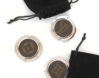 Louis Vuitton Purse Hanger / Hook with Upcycled Authentic Canvas includes Velvet Pouch