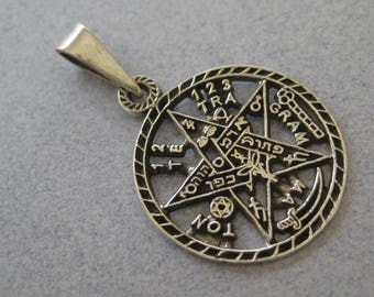 Oxidized Cut Out Tetragrammaton Pentagram Mason Masonic Freemason Unisex Oxidised 925 Sterling Silver Medium Pendant