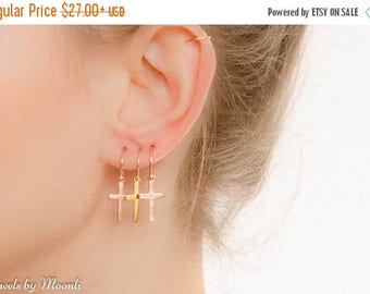 SALE - Cross Hoop Earrings - Gold Cross Hoop Earrings - Simple Hoop Earrings - Cross jewelry