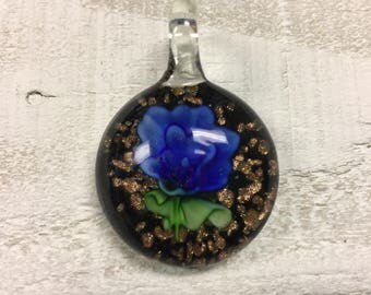 SUPPLY: Lampwork Glass Pendant / 47mm / Flower Pendant / Flat Round Pendant /Jewelry Supply / Focal Pendant.{B6-63#00470}