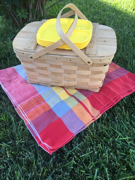 Vintage Signed Basketville Vermont Picnic Basket