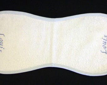 Blue shoulder bib machine embroidery