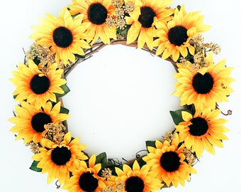 Fall Wreath, Sunflower, Wreath, Autumn Wreath, Front Door Wreath, Outdoor Wreath, Sunflower Wreath, Indoor Wreath, Fall Decorations, 15 inch